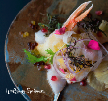 Ceviche of Canariy Sea Bass with pineapple from Gáldar and langoustines