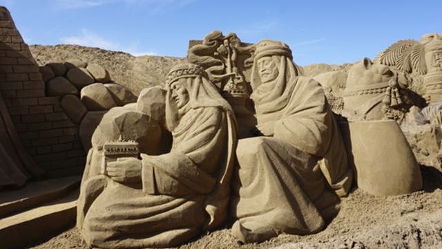 Sand Nativity scene in Las Canteras beach