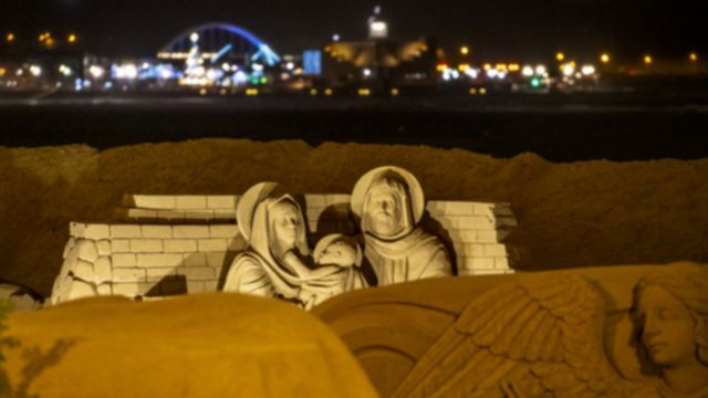 Sand Nativity scene in Las Canteras beach