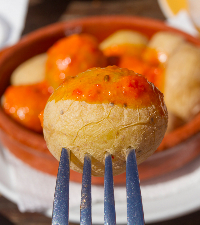 Papas arrugadas con mojo (Small Potatoes Boiled in Their Jackets with Mojo sauce)