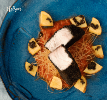 Fried medregal lemon fish in black crust