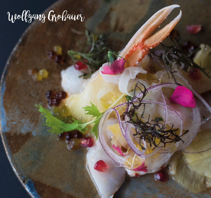 Ceviche of Canariy Sea Bass with pineapple from Gáldar and langoustines