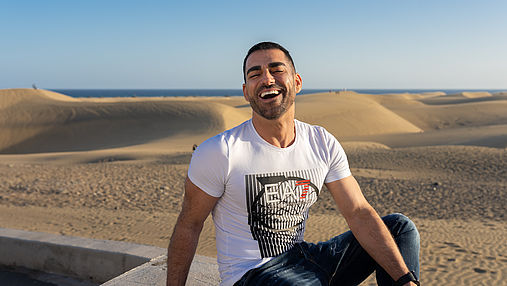 Fernando Ilarduya at the viewpoint looking out over the Maspalomas dunes.