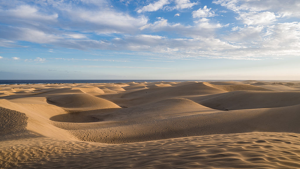 Vidvinkelbild på sanddynorna i Maspalomas.