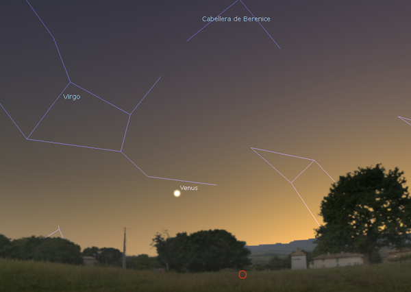 Mirando hacia el Oeste tras la puesta de Sol. Venus situado en la constelación de Virgo