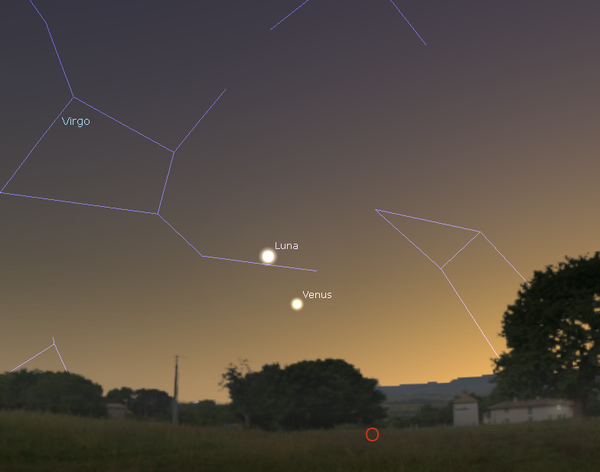 Mirando hacia el Oeste tras la puesta de Sol. Conjunción entre Venus y La Luna