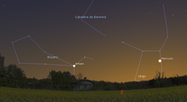 Mirando hacia el Este antes del amanercer. Podremos observar a  Mercurio junto a Arcturo