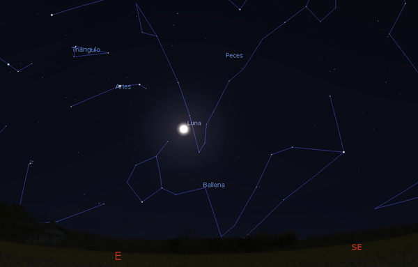Mirando hacia el Este a partir de las 22 horas (hora local canaria) el día 20 de octubre durante el plenilunio.