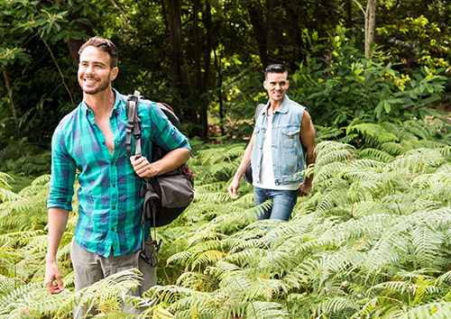 Couple walking through nature