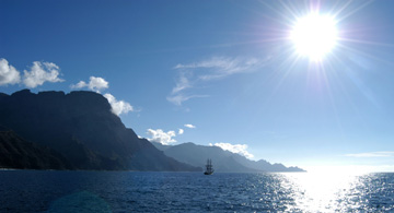 Boat on the coastline of Agaete under a blue sky