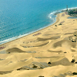 View from the air of the beach and dunes at Maspalomas