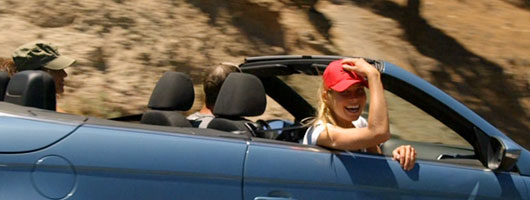 A group of friends on a car trip around the island