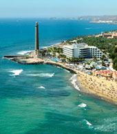 Aerial view of the Faro de Maspalomas lighthouse