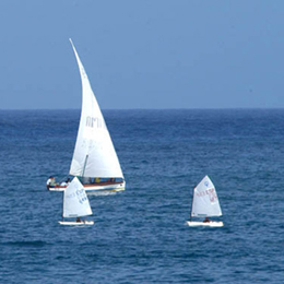 Trois embarcations de voile latine sur l’océan